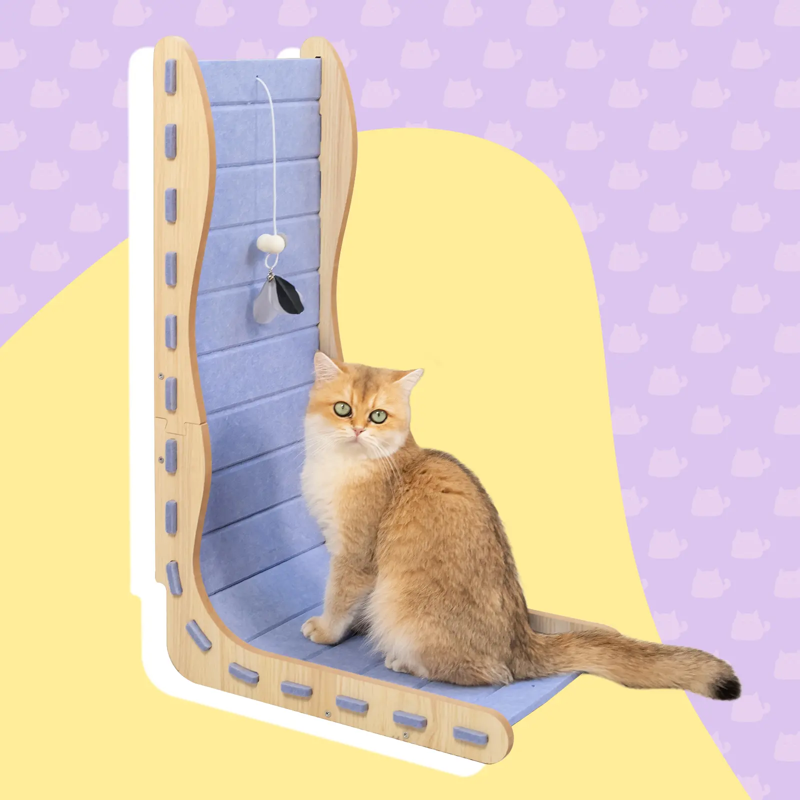 Felt L-Shaped Cat Scratcher with Interactive Hanging Toy for Pet Entertainment and Claw Care