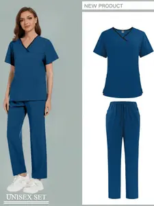 Nurse Uniform Pet Hospital Beauty SPA Uniform Scrub Nursing Healthcare Scrubs Set Workwear Women Gown Top+pants Suit Fitted Wholesale Sea Blue