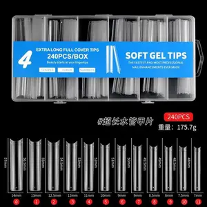 240PCS Extra Long Full Cover Soft Gel Nail Tips Clear 12 Sizes