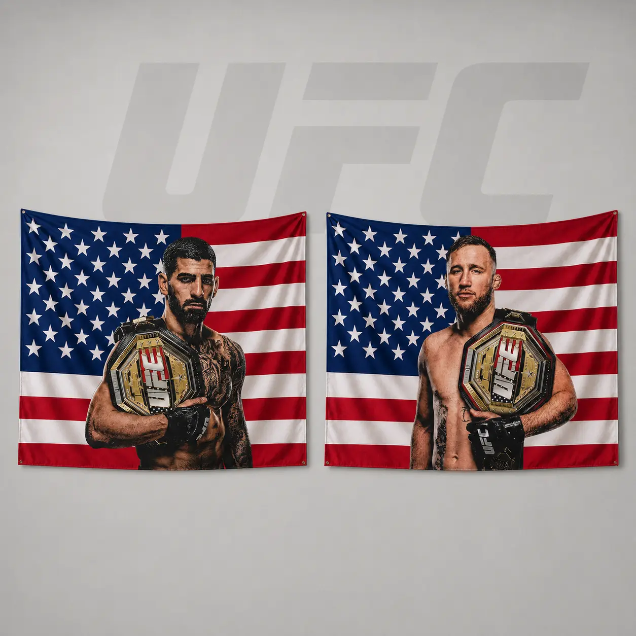 UFC 250 Years Freedom Justin Gaethje vs Ilia Topuria Tapestry, UFC MMA Fighters Tapestry, Ultimate Fighting Championship Fan US Flag, Combat Sports UFC Champions Inspired Sportdecor, Gift for Him, MMA Fan Unisex Cotton Tee