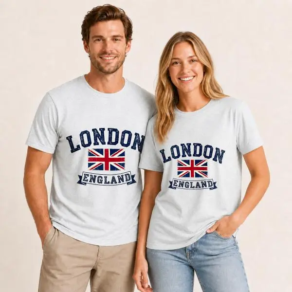 CARPESUN, Vintage British Style, T-Shirt, London England Union Jack Flag Print, Soft Cotton Blend, Unisex Casual Wear Souvenir Gift, Single Pack Menswear Top