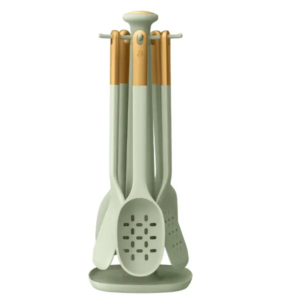 Silicone Kitchen Utensil Set, 6 Piece, Rotating Rack, Sage Green, Cooking Utensils for Kitchen