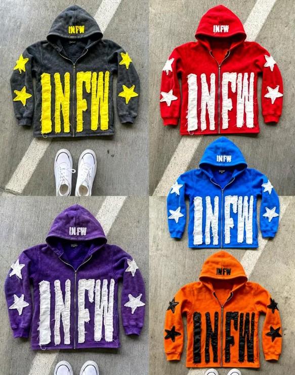 2026 Patchwork Hoodie Letter Star Print Pullover Casual Loose Fit Sweatshirt Red Color 100% Polyester Material