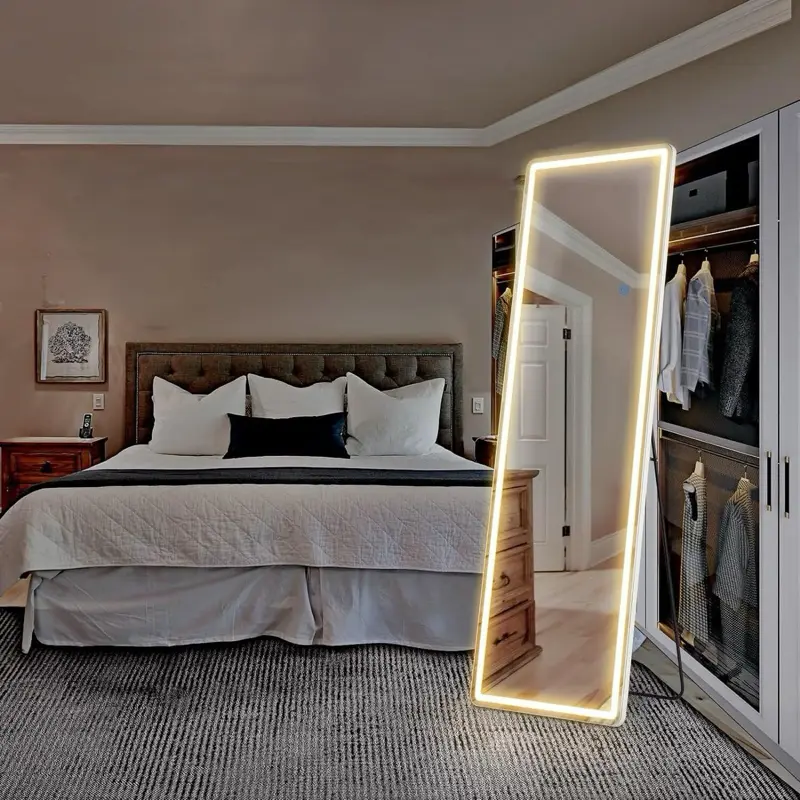 64"x21" Full Length Mirror with LED Lights Full Body Standing Floor Mirror