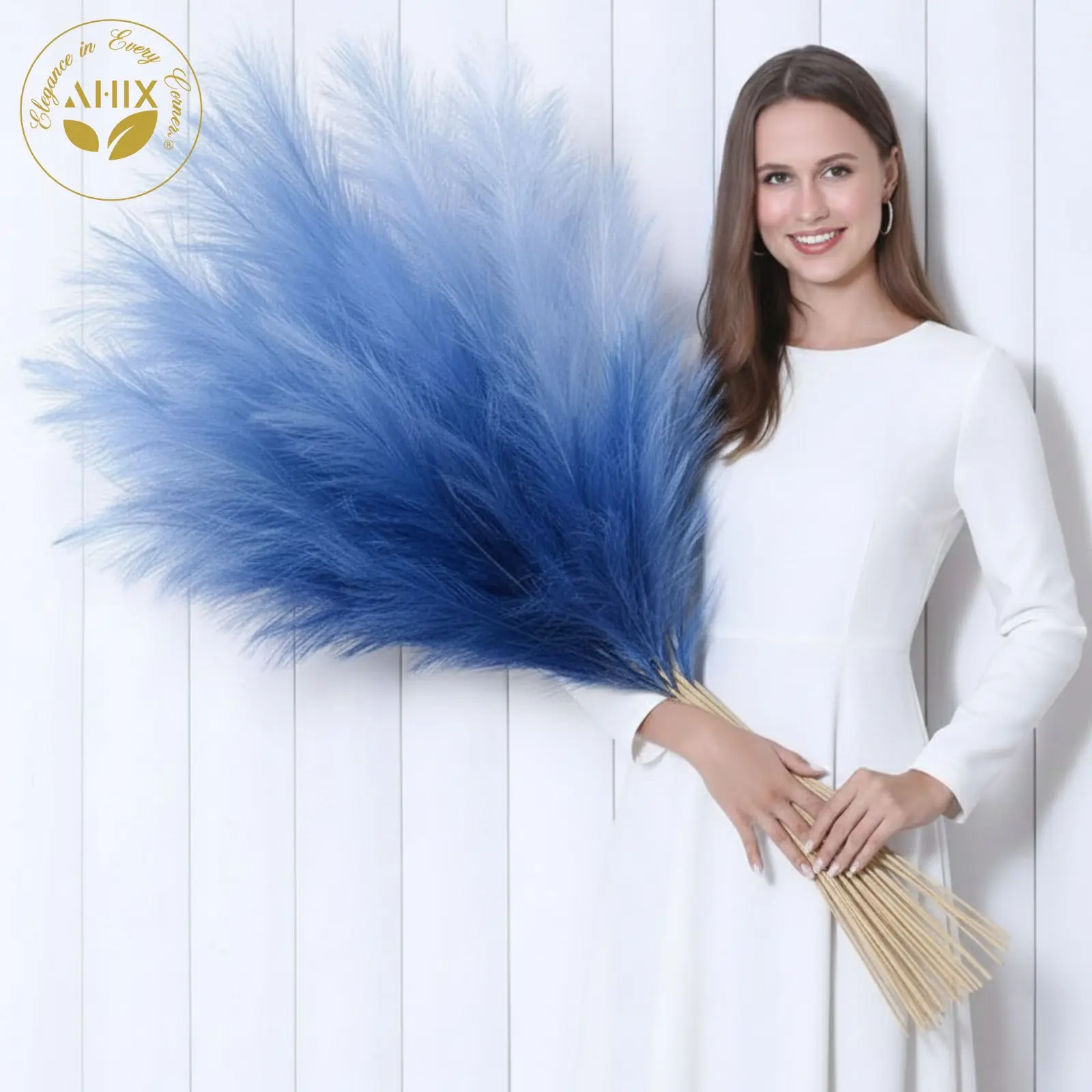 AHIX 8-Piece 38-in Tall Silky Synthetic Faux Silk Pampas Grass Stems, Durable No-Pruning Plain Floral Decor, Lifelike Look Artificial Plants for Boho-Chic Multiple Rooms Vase Arrangements