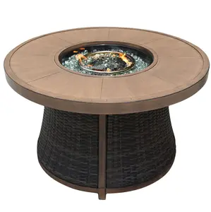 HomeRoots 535139 42 in. 50000 BTU Brown Aluminum Natural Gas Round Fire Pit Table with Cover