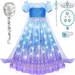 Easter gift Girls Light Up Costume Dress with Cape, Wig, Crown – Princess Dress Up for Cosplay