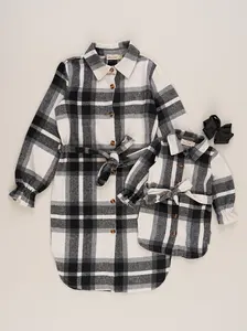 Mom & Me Long Flannel Tunic - Black &  White Plaid