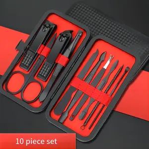 10-piece Black Nail Clipper Set With Travel Case, Professional Cuticle Nippers And Nail Clippers, Complete Grooming Kit For Home And Travel