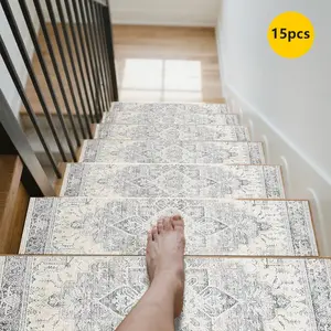 Non-Slip Stair Carpet, Step Protection Carpet, Decorative Bordered Stair Mat, Boho Runner Rug, Vintage Runner Rug for Home Decoration & Bedroom Accessories - Suitable for Indoor, Outdoor Stairs & Multiple Scenarios
