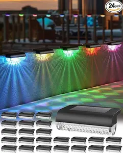 Color Changing Solar Step Lights Outdoor, 8/12/16/24 Pack, Auto On/Off All Weather Waterproof RGB Solar Deck Lights for Stairs Fence Patio Garden Pool