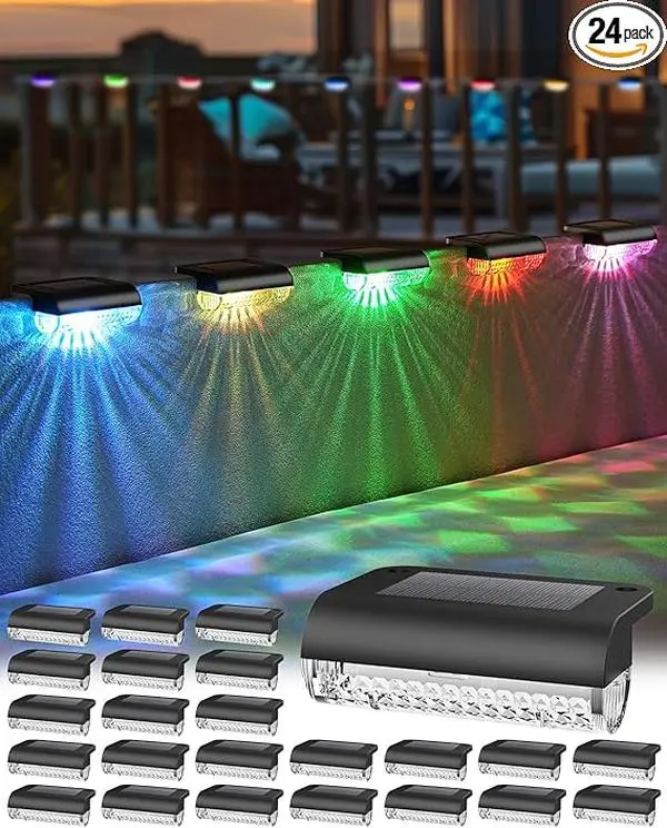 DERAYSION RGB Color Changing Solar Outdoor Lights, 8/12/16/24-Pack Auto On/Off All-Weather Waterproof Step Lights for Stairs, Fence, Patio Garden Decor