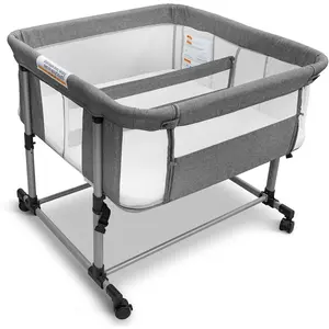 Twin Bassinet for 2 Babies, Double Bassinet for Twins, Baby Bassinet with Wheels, Full Mesh Sides, 5 Height Positions, Portable and Stable Baby Crib for Newborns (Grey Basic)