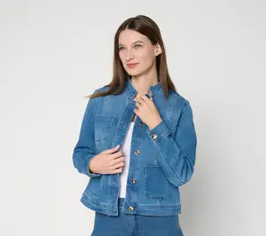 Susan Graver Stretch Denim Jacket with Novelty Buttons