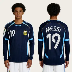 2006 Argentina Lionel Messi 19 Away Long Sleeve Vintage Soccer Jersey Quick Drying