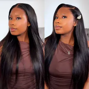 [Upgrade Crystal Hd Lace] Megalook 13x6 Glueless Lace Frontal Wig Pre-Everything Ear To Ear Natural Hairline Skin Melted Silky Straight 220% Density Human Hair Wigs With Drawstring