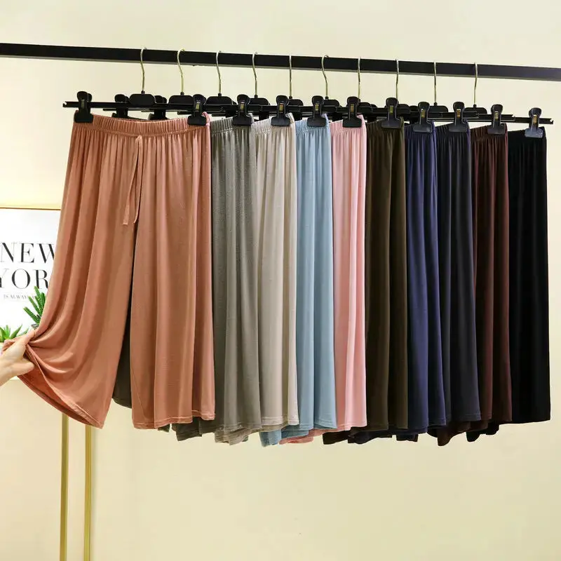 Women's Plus Size Capri Bottoms - Summer, Loose-Fit, Wide-Leg, Elastic Waist, Casual Lounge Style