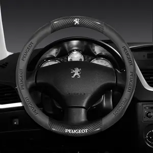 38cm Universal Carbon Fiber Leather Car Steering Wheel Cover Anti Slip For Peugeot 408 308 5008 208 2008 3008 Landtrek Rifter 508 301 108 608 Accessories