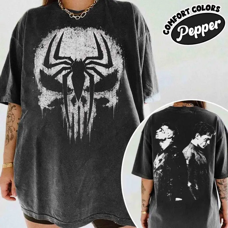 Comfort Colors 2 sided Spider and Punisher Comfort Color Shirt, Brand New Day Shirt, Superhero Comic Cover