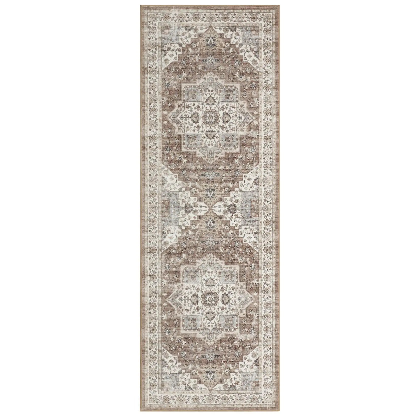 【Christmas Gift】2 x 6 ft Polyester Cashmere Imitation Camel Rectangular Hallway Bathroom Entryway Kitchen Office Foldable Flower Printed Persian Washable Area Rug