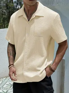 Men's Summer Short Sleeve Button-Down Shirt, Pure Color Comfort Fit, Casual Daily Wear Essential, Stylish Men's Clothing