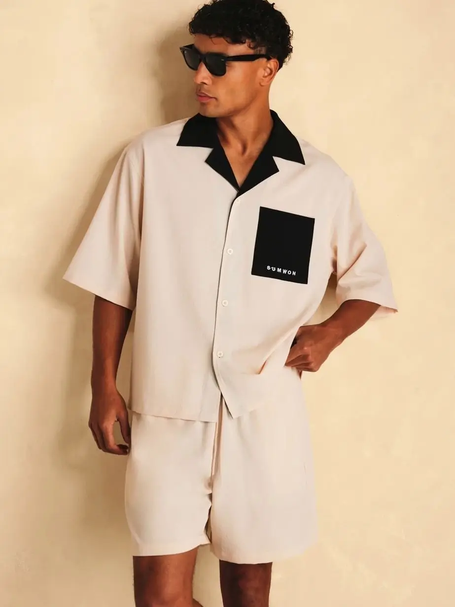 Men's 2 piece sets - Men's Oversized Revere Collar Shirt & Shorts Set, Lightweight Matching Two-Piece Casual Summer Outfit men shorts summer clothing trending clothing trending clothes male clothing shorts for the summer men 2 piece sets vacation outfits