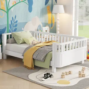 Eyisean Twin/Full Size Wooden Platform Bed, Montessori Low Profile Daybed with Removable Side Rail & Rounded Corners, Modern Durable Floor Bed Frame with Headboard & Footboard, No Spring Box Required, Easy Assembly for Small Spaces, Bedroom