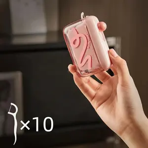 Pink Dopamine Color Matching Automatic Pop-Up Dental Floss Box with 10 Floss Picks Refillable Hygienic Floss Dispenser Portable Mini Floss Storage Case for On-the-Go Oral Care Compact Travel Essential for Home Office Restaurant Dating and Daily Use