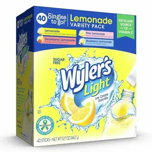 Wyler's Light Lemonade Variety Pack, 40 ct Singles to Go Powder Packets, Water Drink Mix, Variety Pack, Pink, Strawberry & Blueberry Lemonade, Sugar & Caffeine Free, On-The-Go,(Pack of 1)
