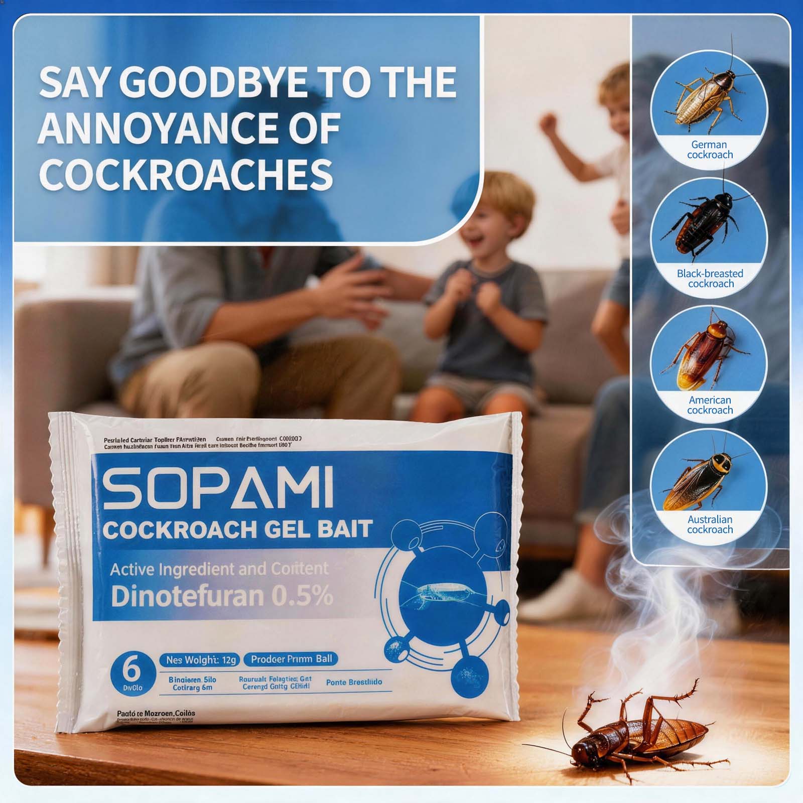 SOPAMI Insecticidal Bait - Small Size Roach Bait for Kitchen & Indoor Use with Dinetofuran 0.5% Active Ingredient No Magnets Cockroach Repellent Gel Cockroach Control Cockroach Killer