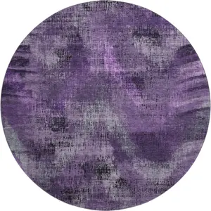 HomeRoots 665504 8 ft. Round Purple & Gray Abstract Transitional Area Rug - Dual-Colored, No-Slip, Puppy-Proof, Vibrant Shaped Rug with Washable & UV Protection Features, Dual-Colored Area Rugs, No-Slip Area Rugs
