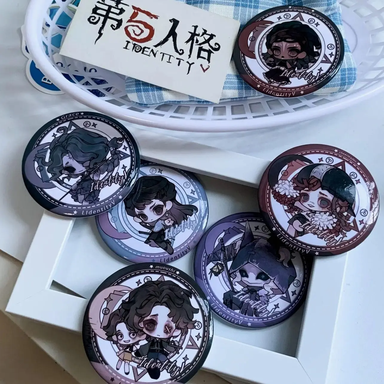 Identity V  6th Anniversary Metal Badge Pins, Tinplate Round Brooch, Game Character Accessory