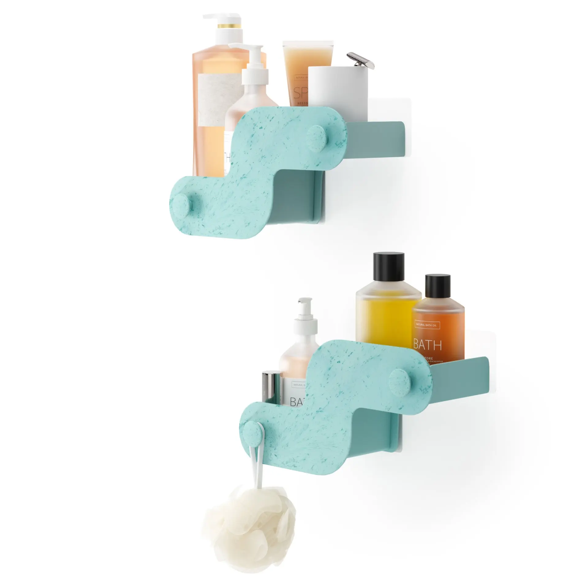 Nami Waterproof Sustainable Shower Caddy Bins (Set of 2) - Original Design, 6lbs per Bin Capacity, Non-Damaging Adhesive Tape, Tile/Glass/Metal Fit, Playful Storage Bathroom Accessory, Home Gadget