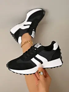 Women's Sporty Sneakers Spring Fall Casual Round Toe Low-Top Lace-Up Thick Sole Breathable Outdoor Shoes