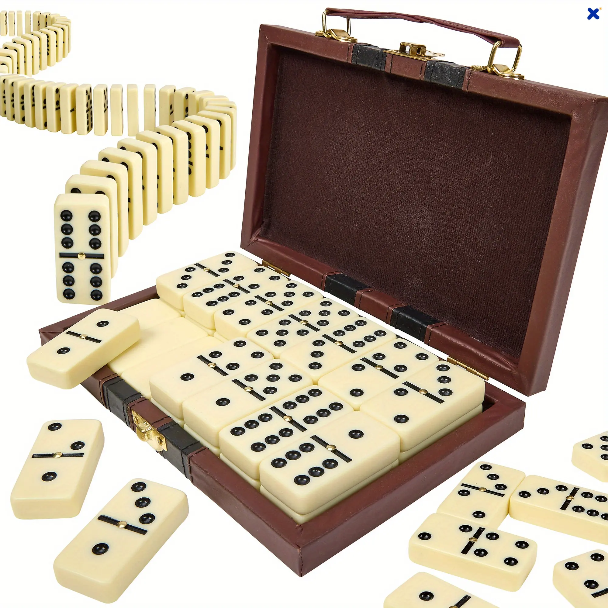 28 Pcs Classic Black Domino Set with Leather Storage Box, Durable Plastic Dominoes with Smooth Premium Surface, Portable Table Game for Family Parties, Perfect Thanksgiving Halloween Christmas Gift