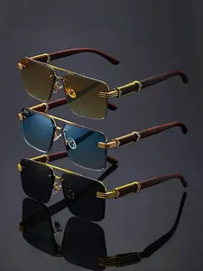 Men's Metal Square Half-Rimless Glasses, Vintage Luxury Business Casual Fashion Eyewear, Perfect for Daily Commute, Driving, Tea Parties, Stylish Glasses