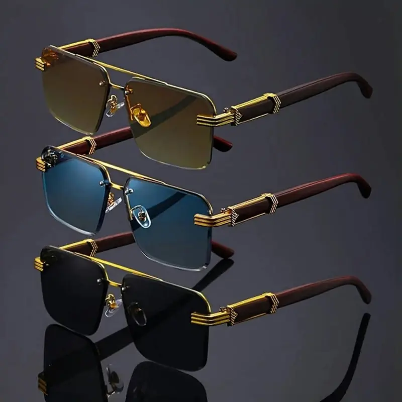 Men's Metal Square Half-Rimless Glasses, Vintage Luxury Business Casual Fashion Eyewear, Perfect for Daily Commute, Driving, Tea Parties, Stylish Glasses, Eyewear Lux Trendy