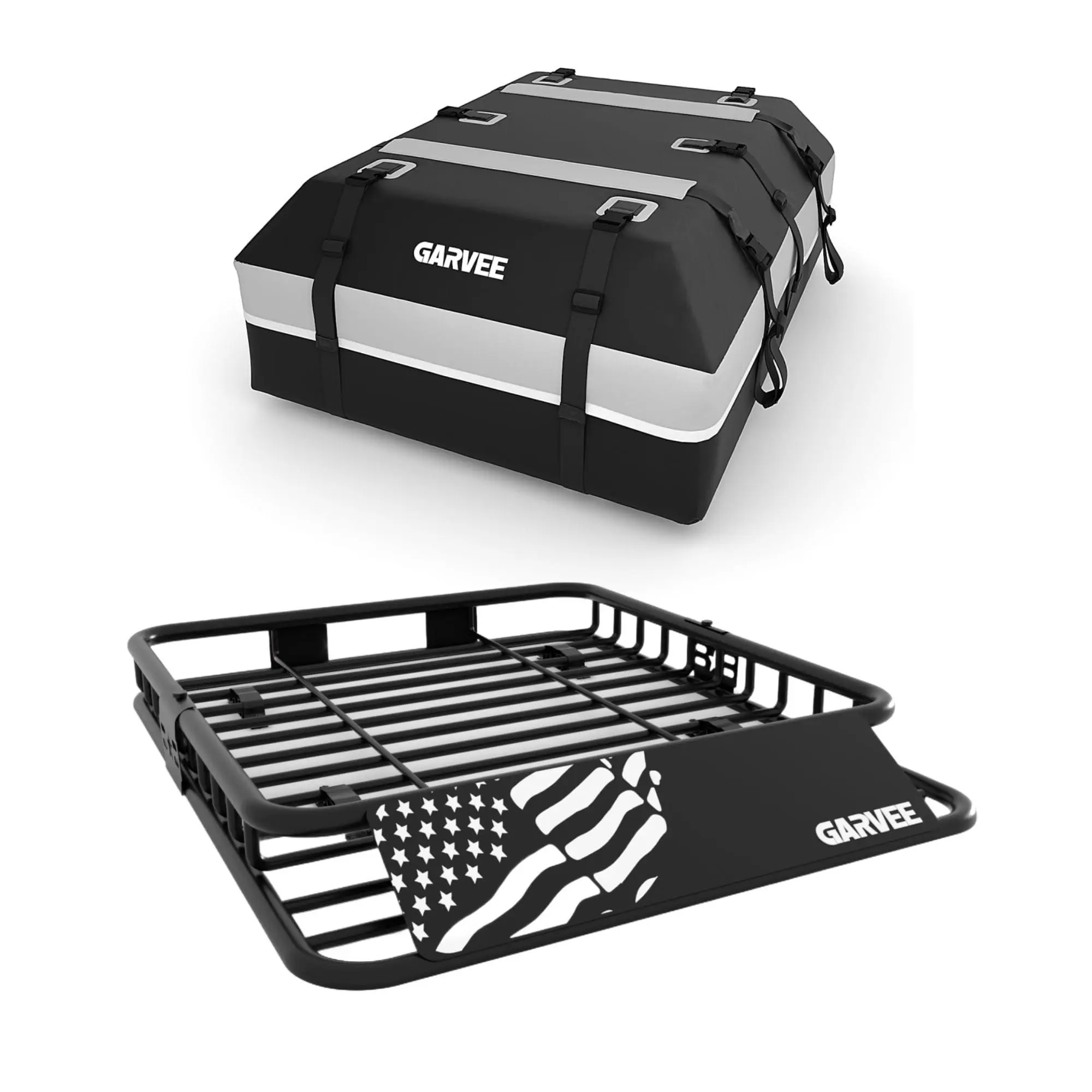 GARVEE 46" x 36" Universal Roof Rack Basket, 200 Lbs Capacity Rooftop Cargo Carrier Basket With 15 Cubic Feet (44" x 34") Waterproof Luggage Bag, for Suvs, Trucks, Vehicles