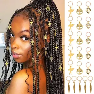 Formery Feather Braid Hair Charms Gold Tree of Life Loc Jewelry Diamond African Dreadlock Accessories for Black Women (20PCS) Formery