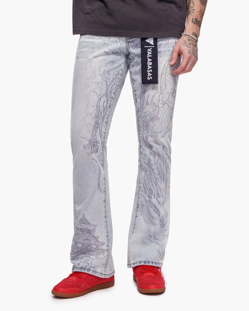 Men's Stacked Denim Jeans, Light Blue Wash, Designer Style Streetwear Fit with Premium Construction, Pants, Denim Wash, Stacked Fit, Stone Serpent, Menswear