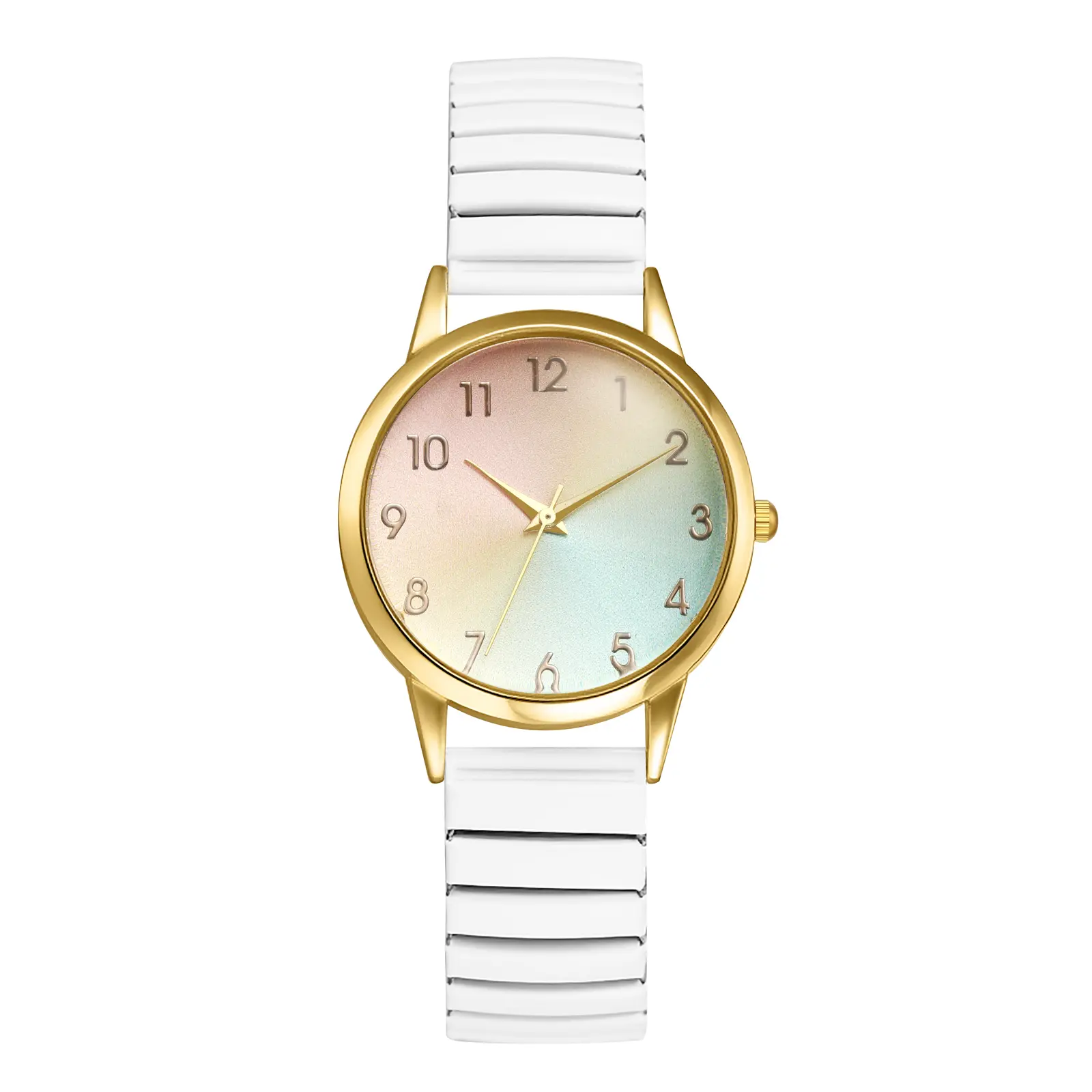 OIDEA Women's Modern Style Analog Wristwatch with Easy-to-Read Large Round Dial, Colorful Sunburst Pattern, Stainless Steel Elastic Expansion Strap, Colorful Wrist Watches, Fashion Wrist Watches, Classy Wrist Watches, Effortless Style Wrist Watches