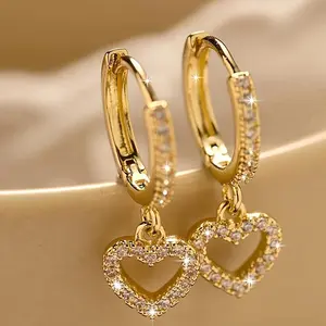 Hollow Heart-Shaped Pendant with Sparkling Zirconia Inlay, Tassel Earrings, Minimalist Style, Fashionable Gift for Women