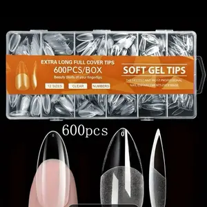 Soft Gel Tips - 600pcs Medium Almond Nail Tips for Salon-Quality Manicures at Home - Press-On Design with Storage Box - DIY Friendly & Half Matte Full Cover Finish