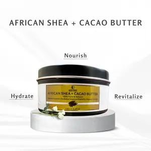 100% Pure & Natural African Shea + Cacao Butter, Deep Hydration Improves Elasticity Supports Growth for All Skin Types