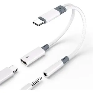 USB c to 3.5mm Headphone and Charger Adapter,2 in-1 USB C PD 3.0  Port to Aux Audio Jack and   Dongle  Cord for  17 Iphone16,  15, Galaxy (White)