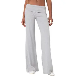 Women's Fold Over Low Rise Flare Yoga Lounge Pants Wide Leg Sweatpants for Teen Girls All Seasons Back to School Clothes