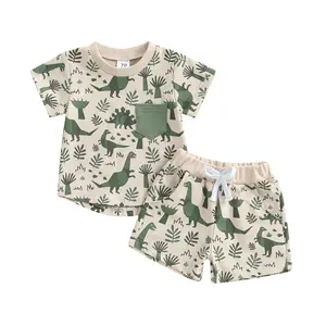 Toddler Baby Boy Summer Clothes Dinosaur Outfit Short Sleeve T-shirt Elastic Waist Shorts 2 Pcs Summer Set Gift Clothing