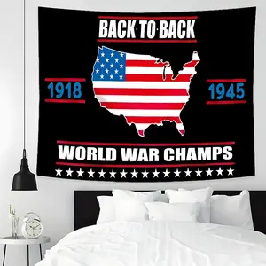 Trend "Back to Back World War Champs" US Map & Flag Design Tapestry - Background Decoration Hangable Ornament Wall Large Wall Hanging, Multiple Sizes, Easy to Clean and Maintain. Suitable for Living Rooms, Bedrooms, Homes & Parties, Great Gift for Friends