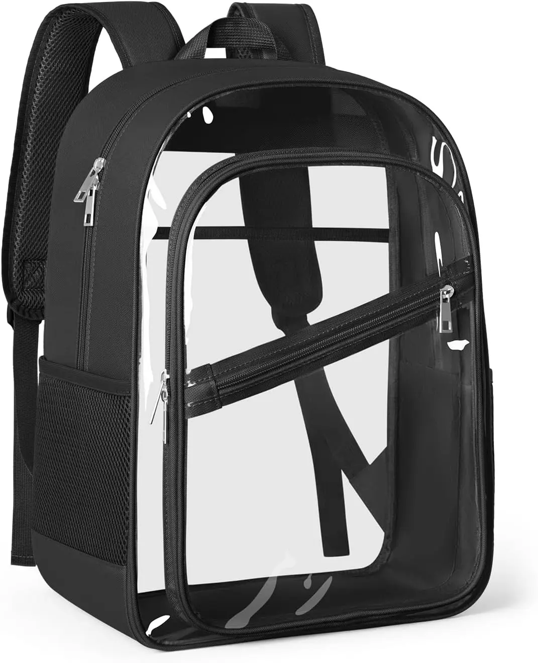 Clear Backpack, Fabric & PVC Transparent Bookbag with Padded Straps for Women Men, Large Capacity 4-Layers See Through Heavy Duty Back Pack for Work Travel Concert Festival Security L (Black)Gift.