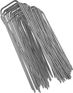 100 Packs 6 Inches Heavy Duty 11 Gauge Galvanized Steel Garden Stakes Staples Securing Pegs for Securing Weed Fabric Landscape Fabric Netting Ground Sheets and Fleece